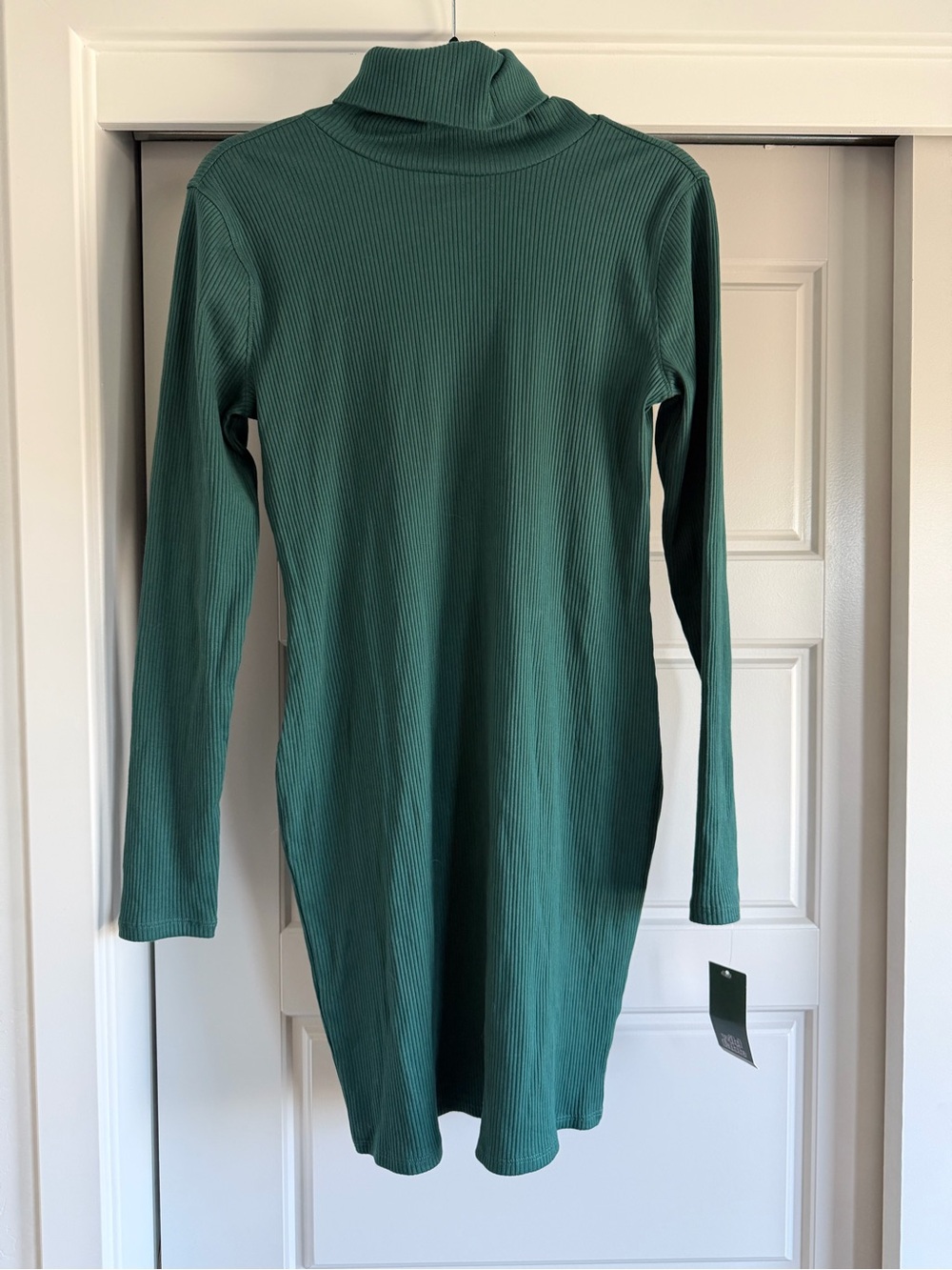 Wild Fable Ribbed Turtleneck Long Sleeve MIDI Bodycon Dress- Teal Green